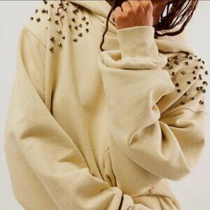 Free People We the Free  Lonely Heart Studded Hoodie Sweatshirt Sand Jam Stud